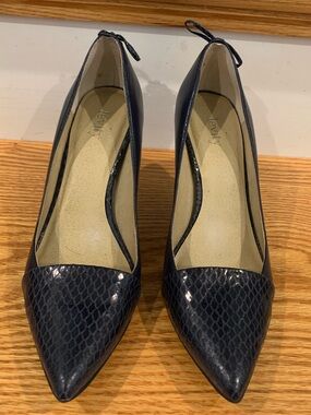 Levity Jalone Navy Pointed Toe Pumps with Textured Cap